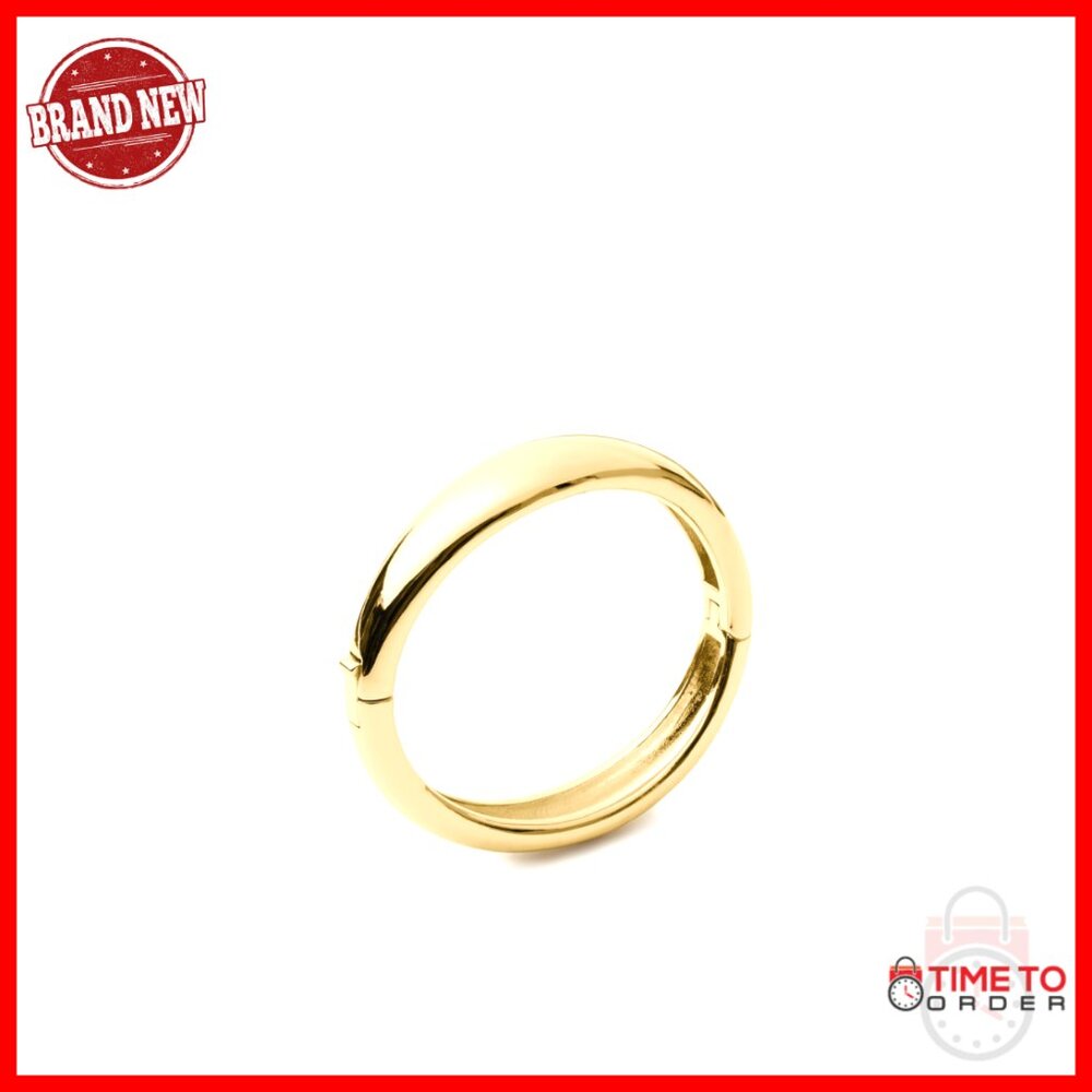 Gold-Toned Brass Bangle Bracelet Elegant Sculptural Minimal Chic Push-Button
